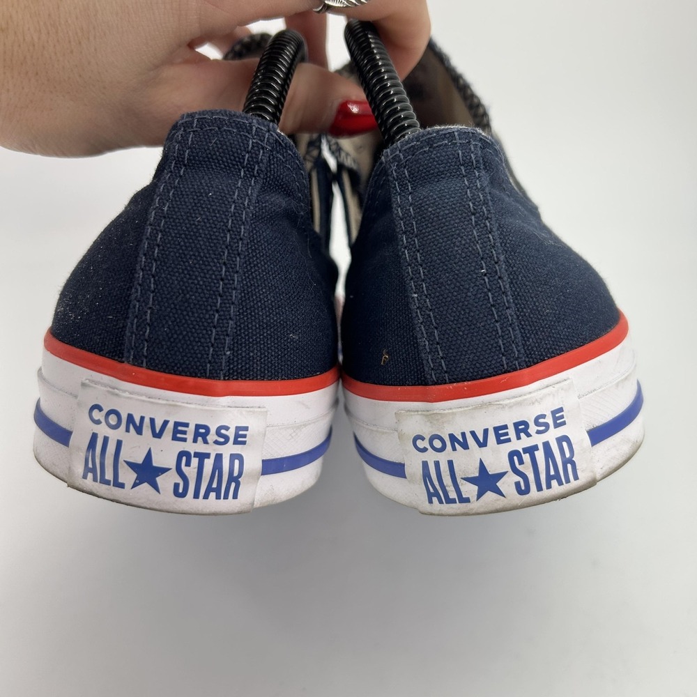Converse Navy Canvas Slip-On Sneakers with White Toe and Red/Blue Trim - Picture 7 of 16